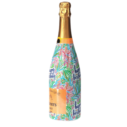 Happy Birthday Floral Champagne Bottle Wrap