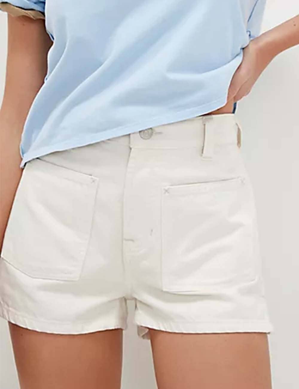 Ladies Solid Color Button Pocket Shorts