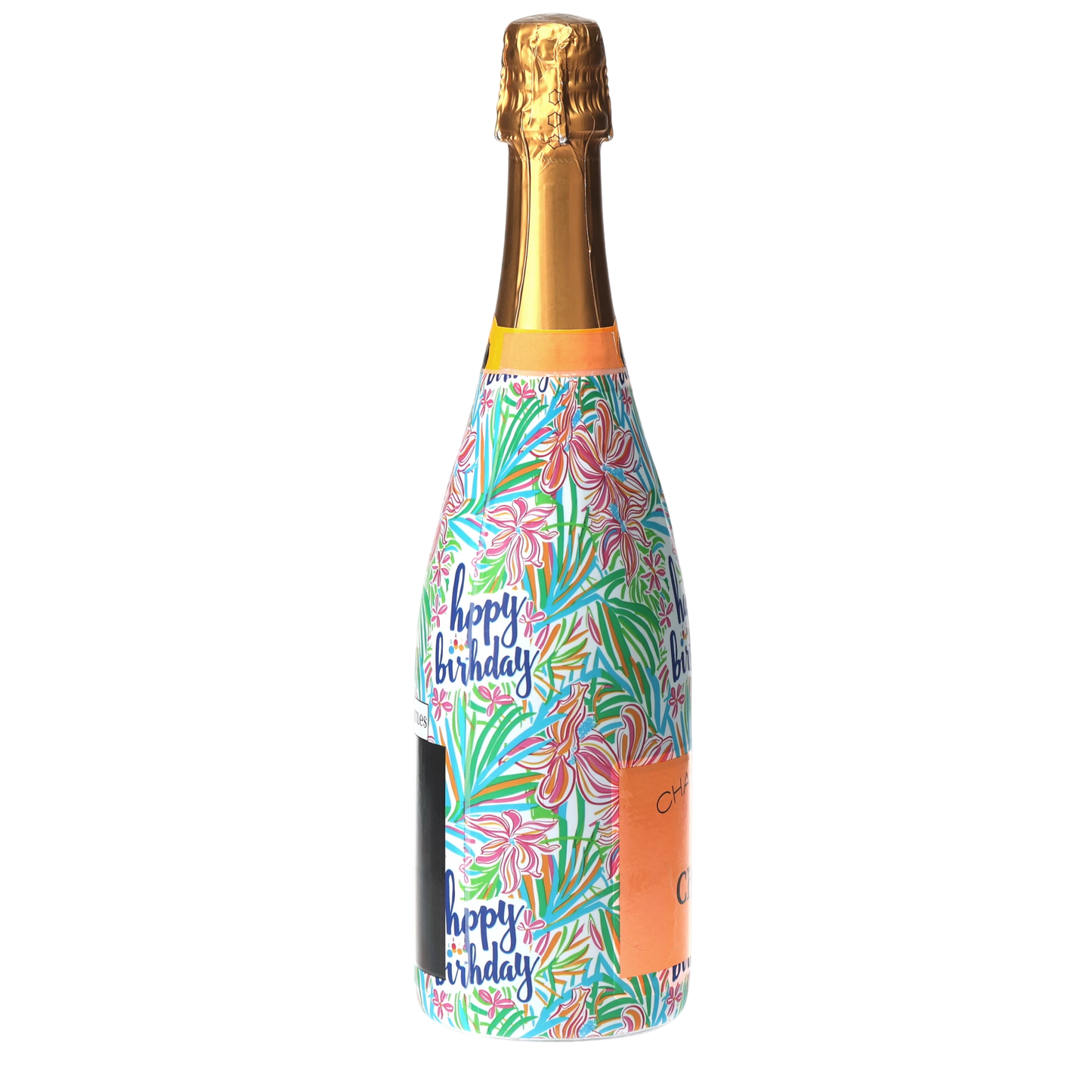 Happy Birthday Floral Champagne Bottle Wrap