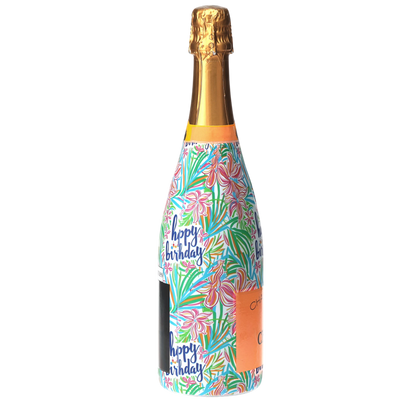 Happy Birthday Floral Champagne Bottle Wrap