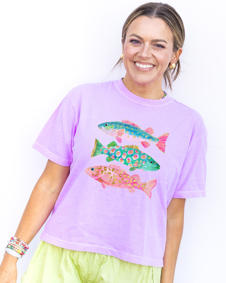 Rainbow fish Comfort Colors Boxy Crop Tshirt