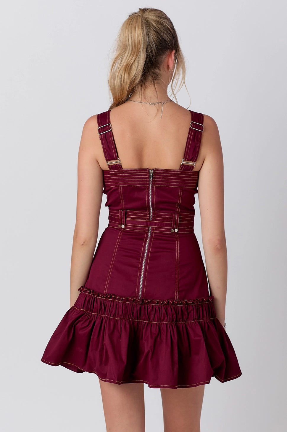 Belted Ruffle and Stitch Mini Dress