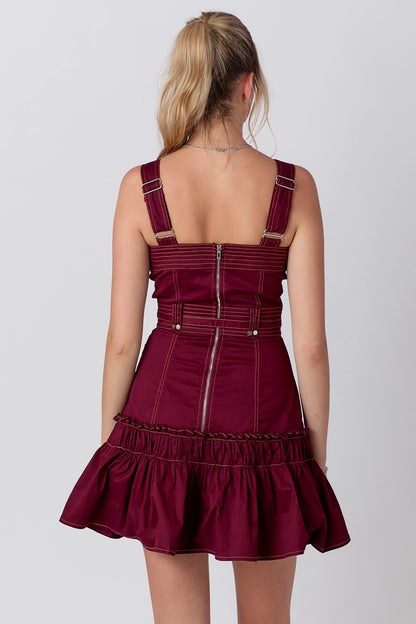 Belted Ruffle and Stitch Mini Dress