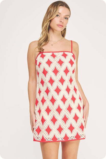 Contrast Diamond Crochet Mini Dress