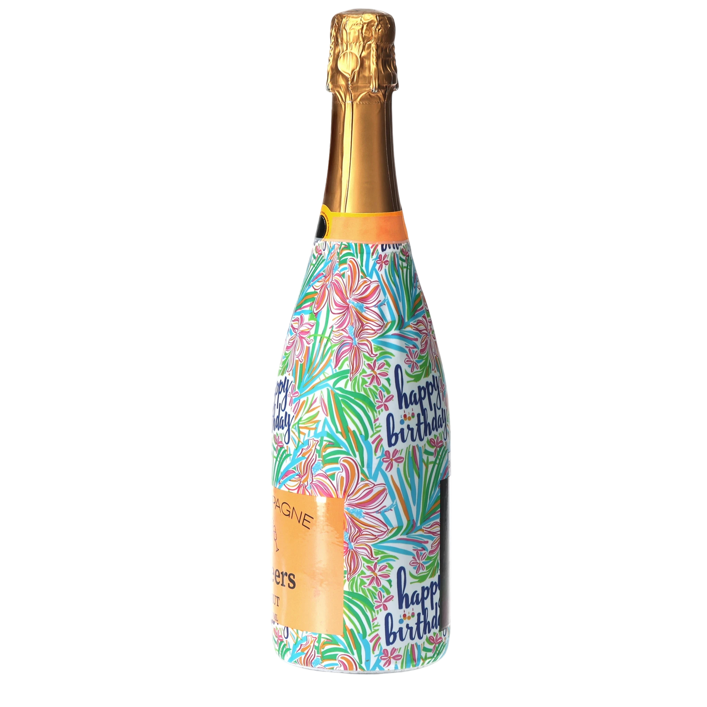 Happy Birthday Floral Champagne Bottle Wrap