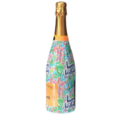Happy Birthday Floral Champagne Bottle Wrap