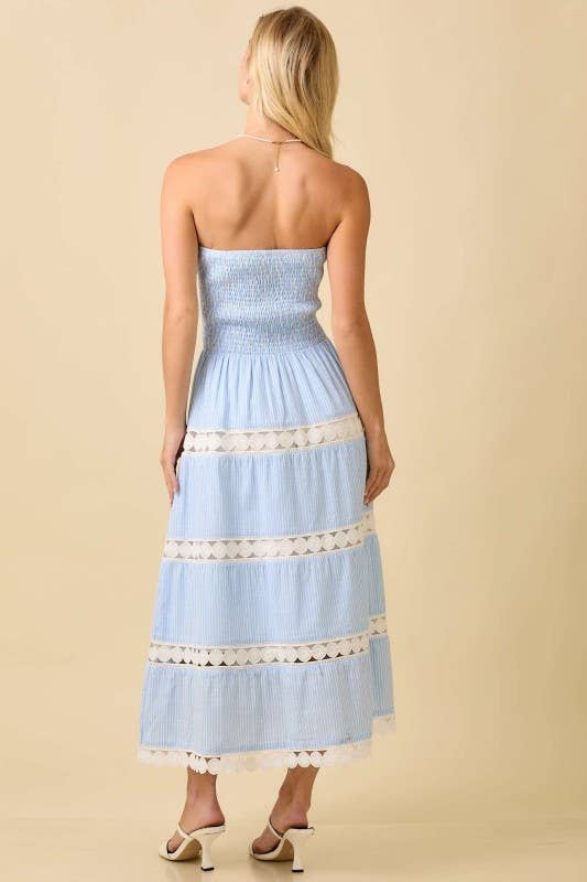 Summer Midi Tube Dress With Contrasting Lace