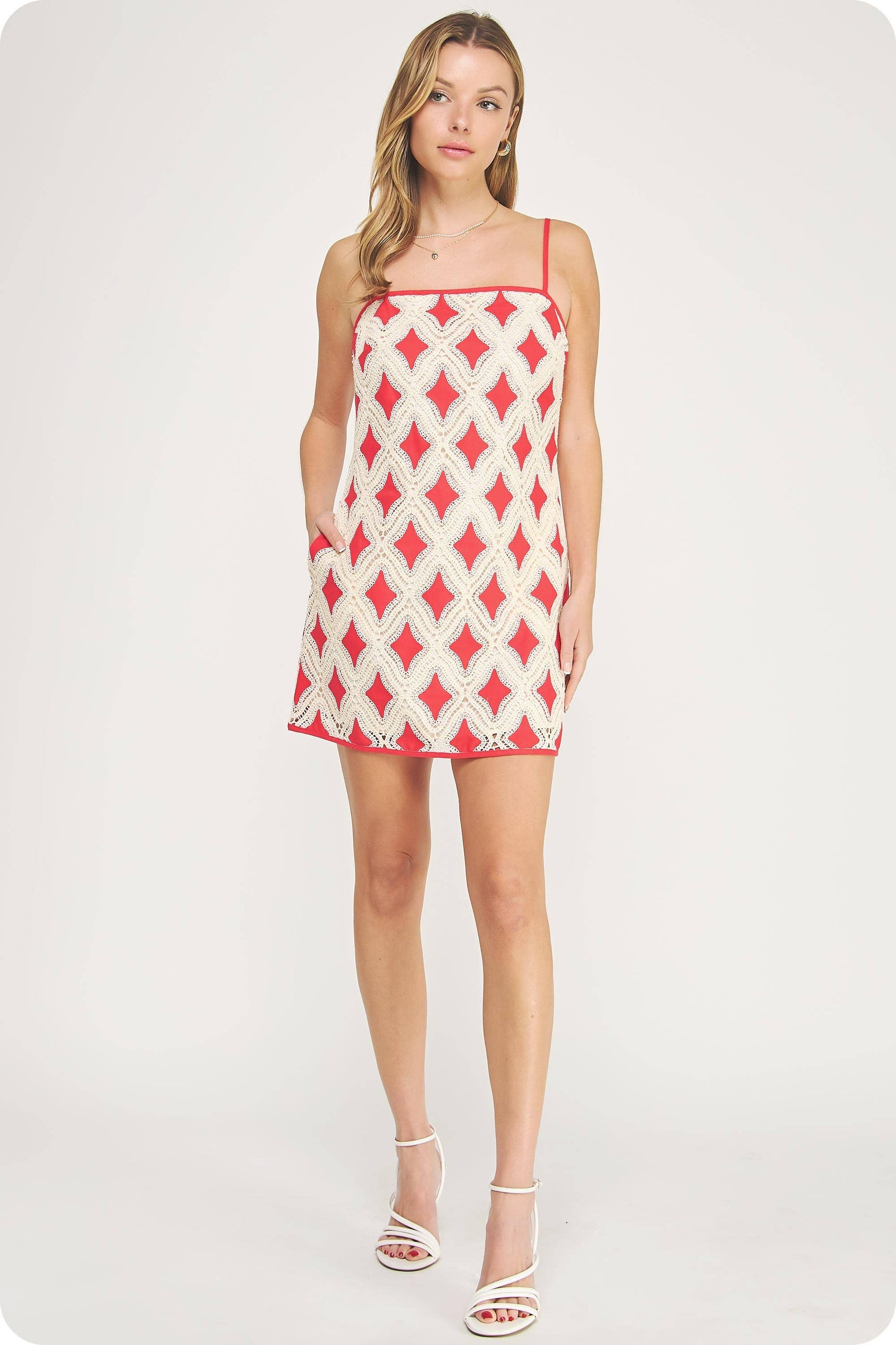 Contrast Diamond Crochet Mini Dress