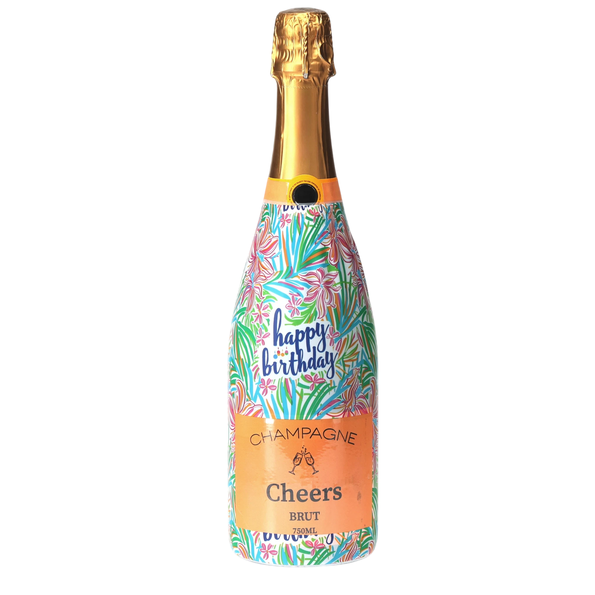 Happy Birthday Floral Champagne Bottle Wrap