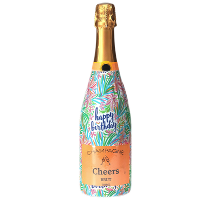 Happy Birthday Floral Champagne Bottle Wrap