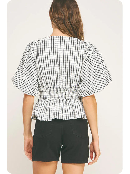 Strut and Bolt: Checkered Puff Sleeve Blouse