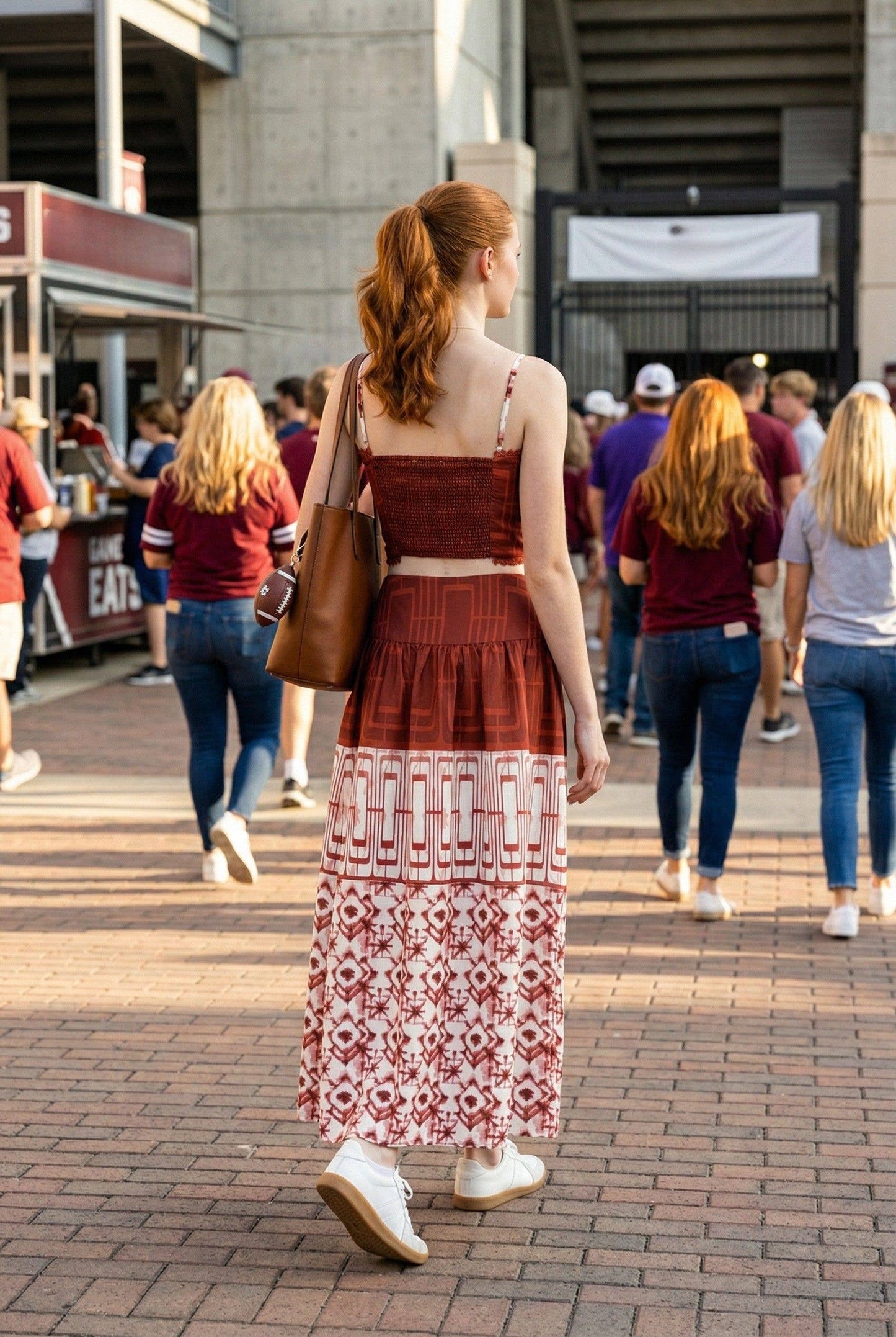 Geometric printed crop top and midi skirt set