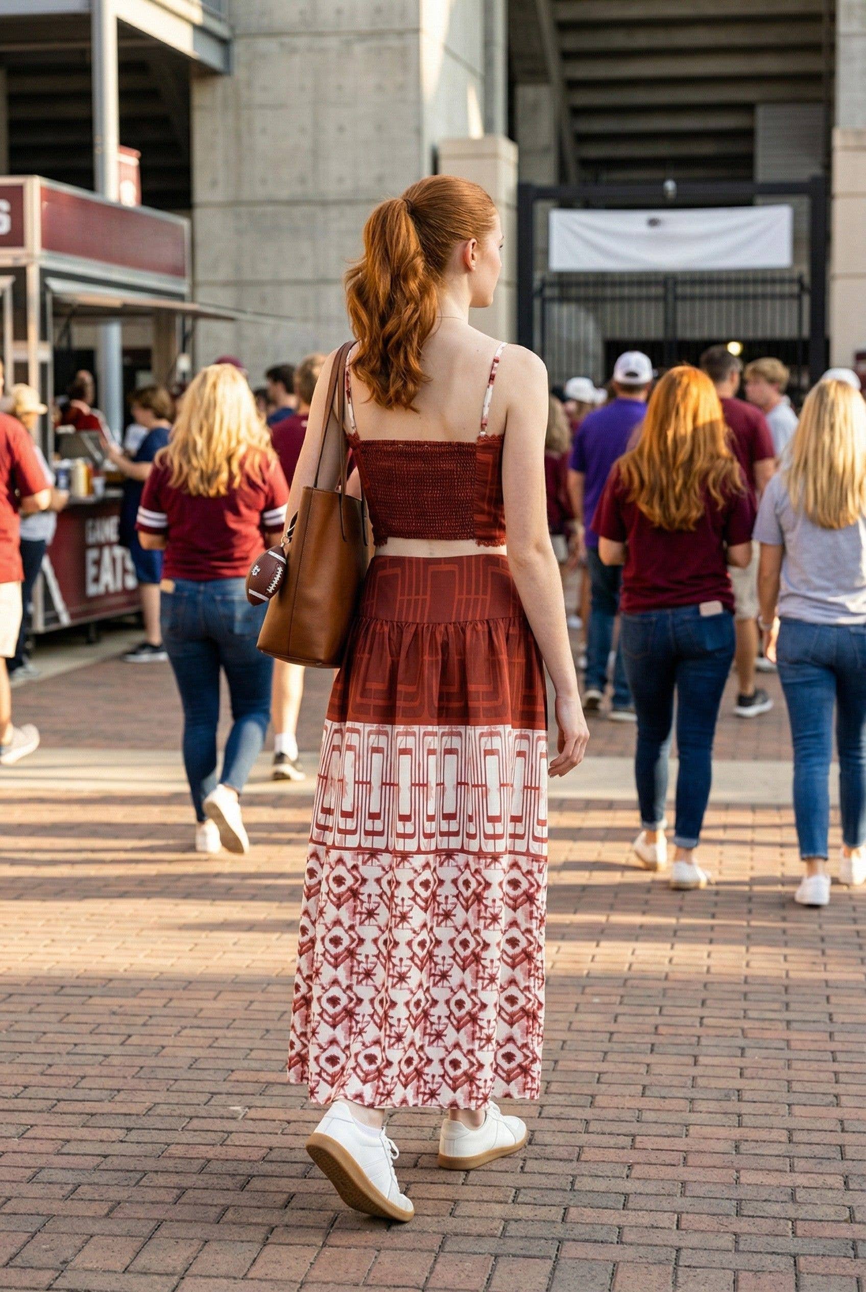 Geometric printed crop top and midi skirt set