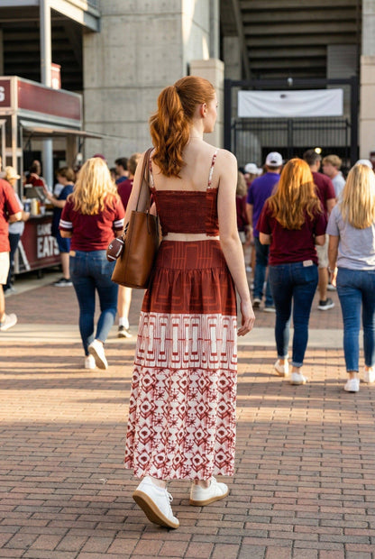 Geometric printed crop top and midi skirt set
