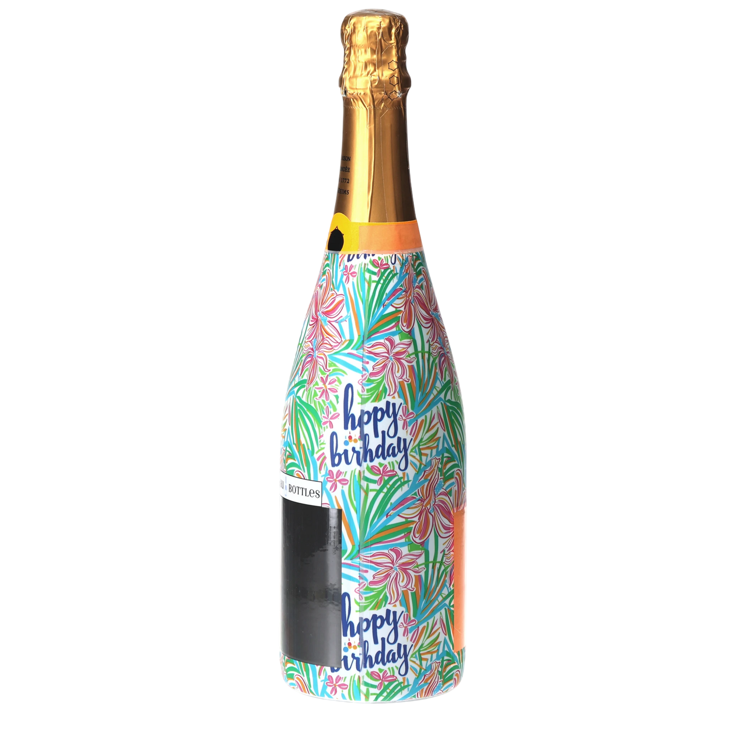 Happy Birthday Floral Champagne Bottle Wrap