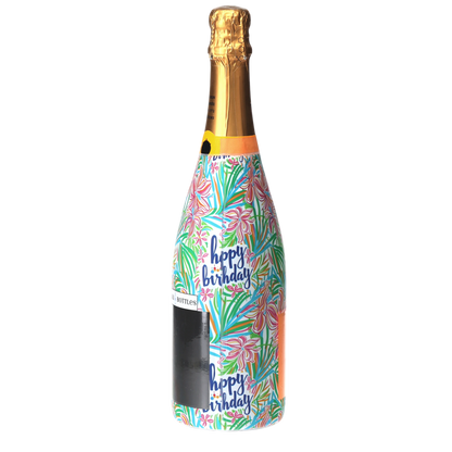 Happy Birthday Floral Champagne Bottle Wrap