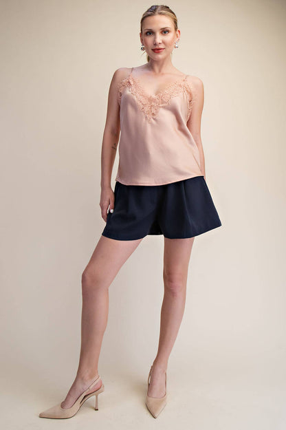 V-Neckline Lace Satin Cami Top