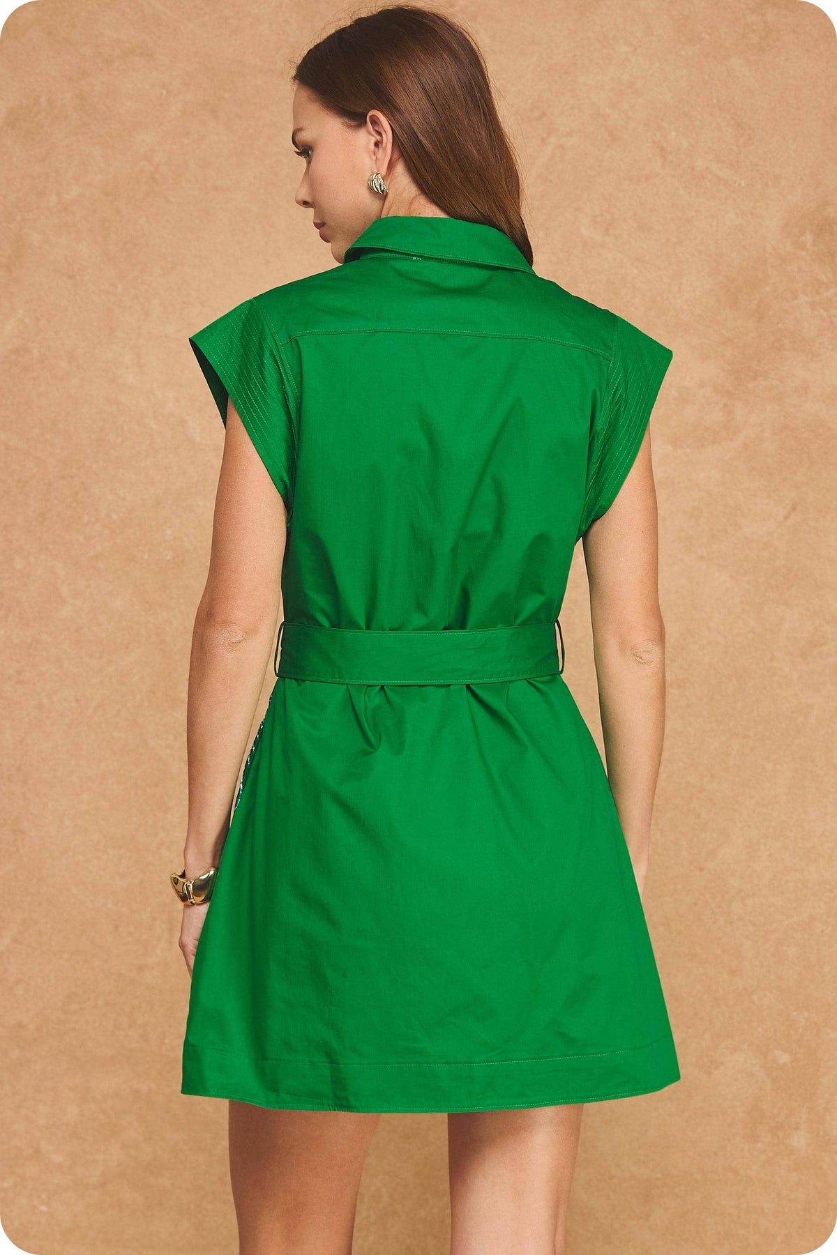 Embroidered Floral Button-Down Belted Sleeveless Shirt Dress