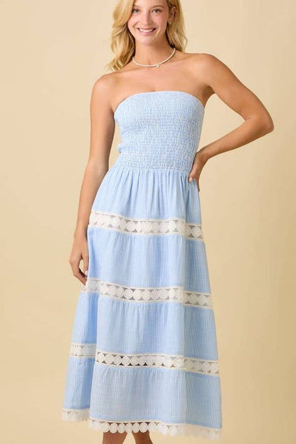 Summer Midi Tube Dress With Contrasting Lace