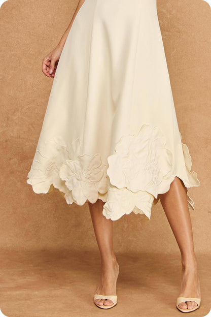 3D Floral Appliqué Sleeveless Square Neck Midi Dress