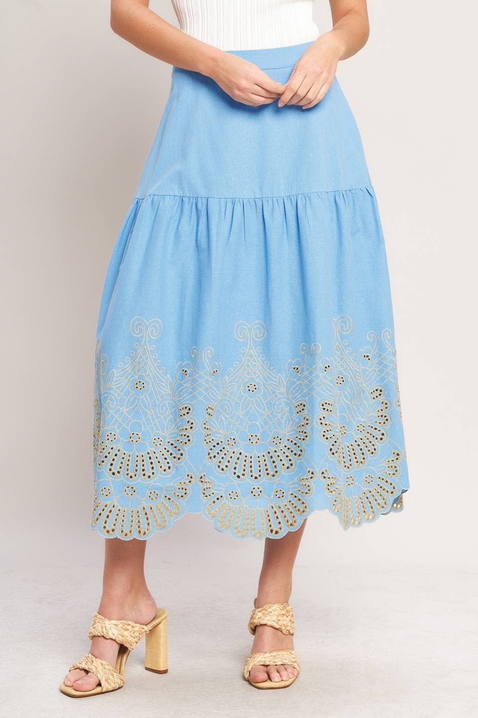 solid woven eyelet midi skirt - IK7763T