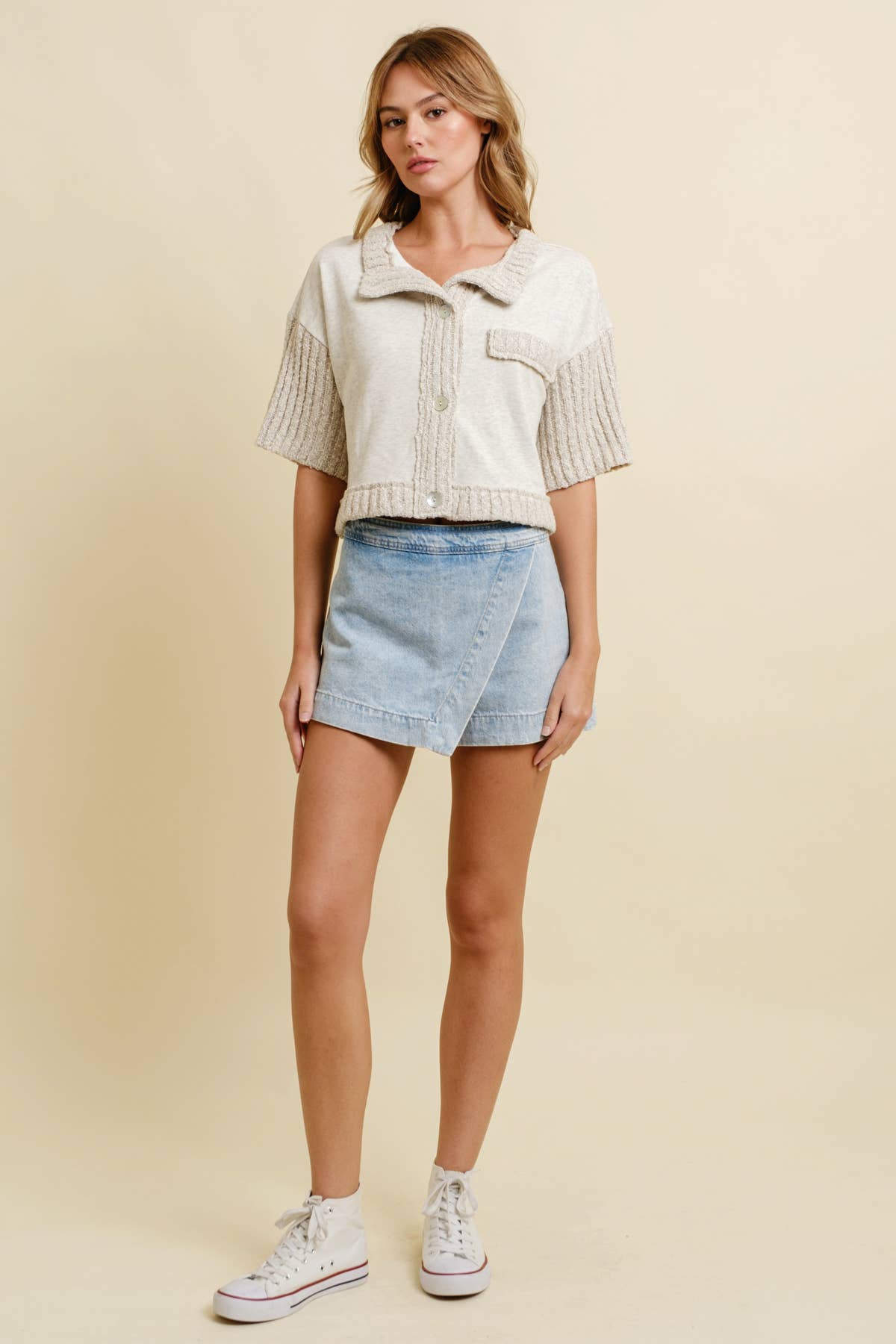CP17520A - ZIP UP DENIM WRAP SKORT