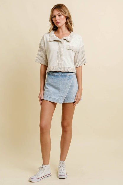 CP17520A - ZIP UP DENIM WRAP SKORT