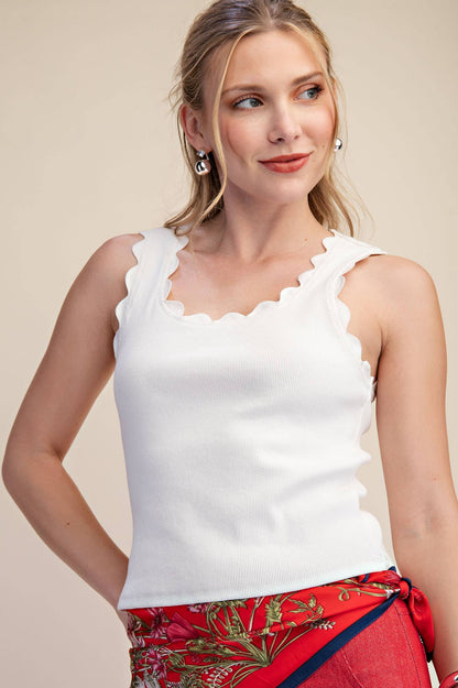 Scallop Wave Shape Scoop Neck Sleeveless Everyday Knit