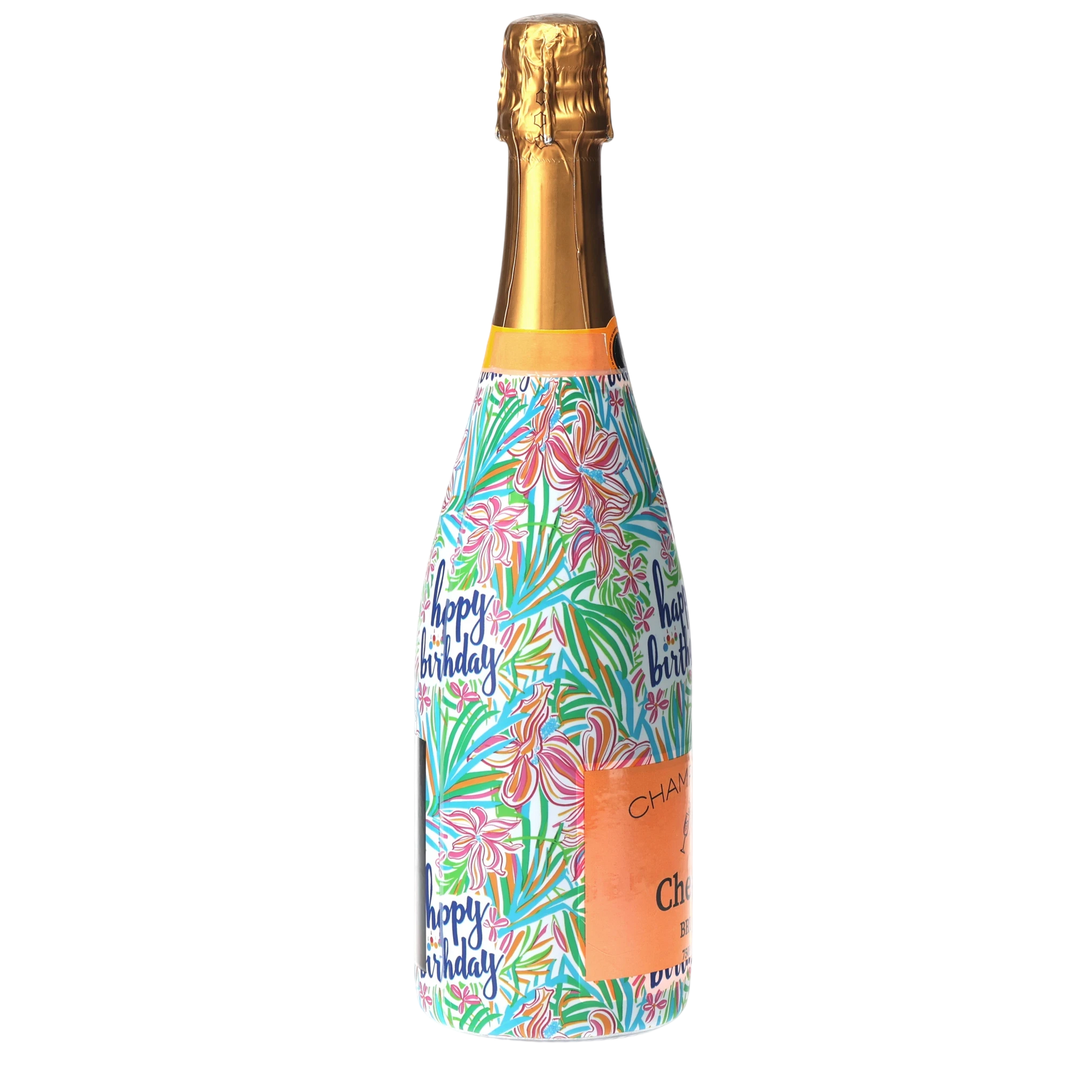 Happy Birthday Floral Champagne Bottle Wrap