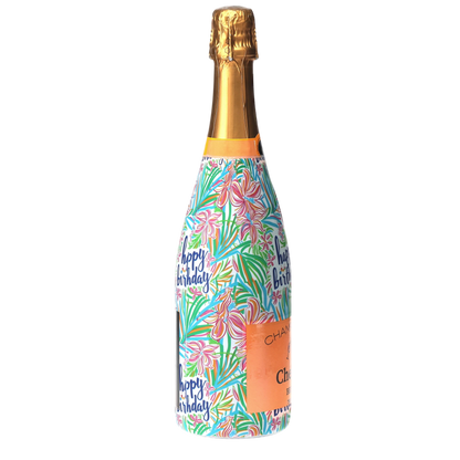 Happy Birthday Floral Champagne Bottle Wrap