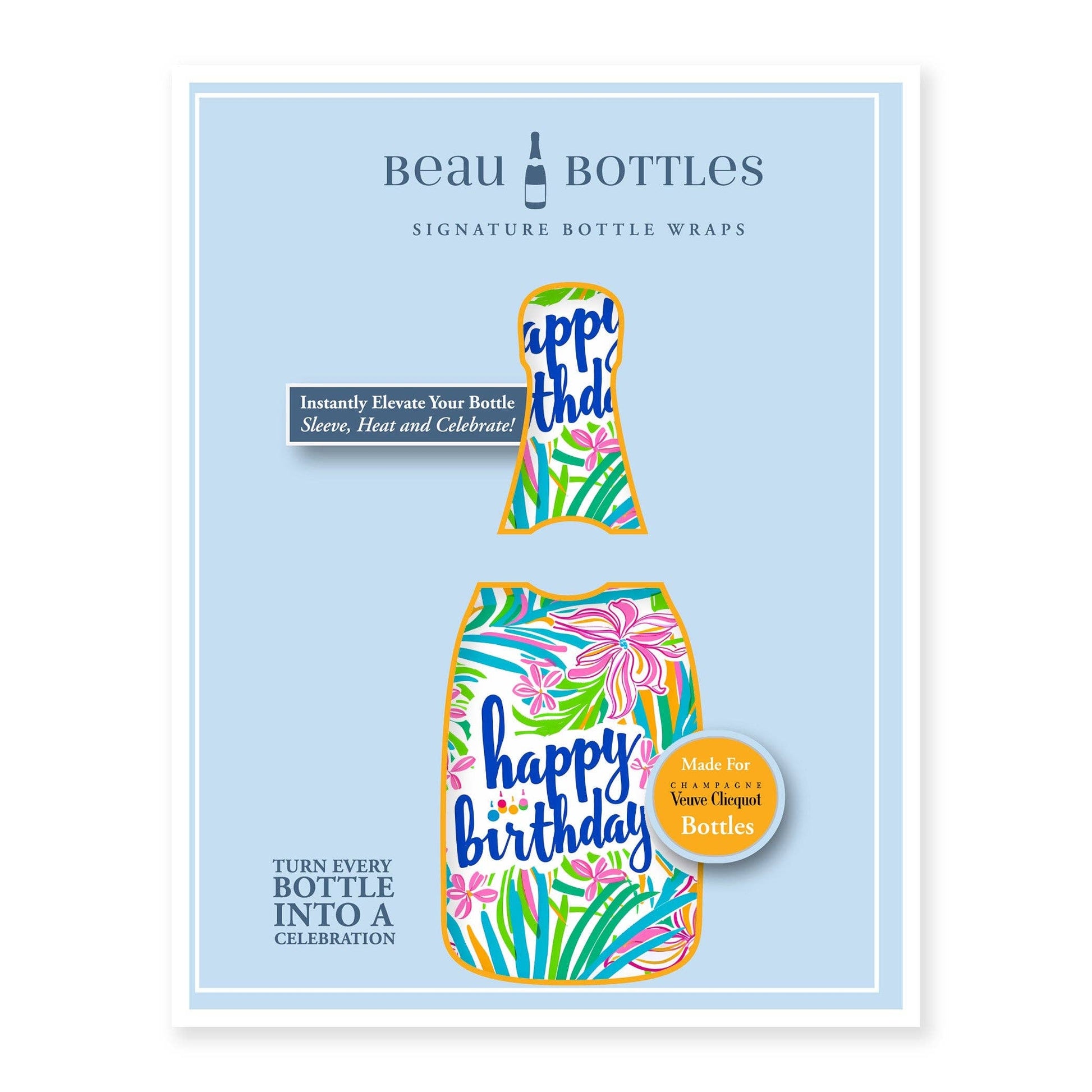 Happy Birthday Floral Champagne Bottle Wrap