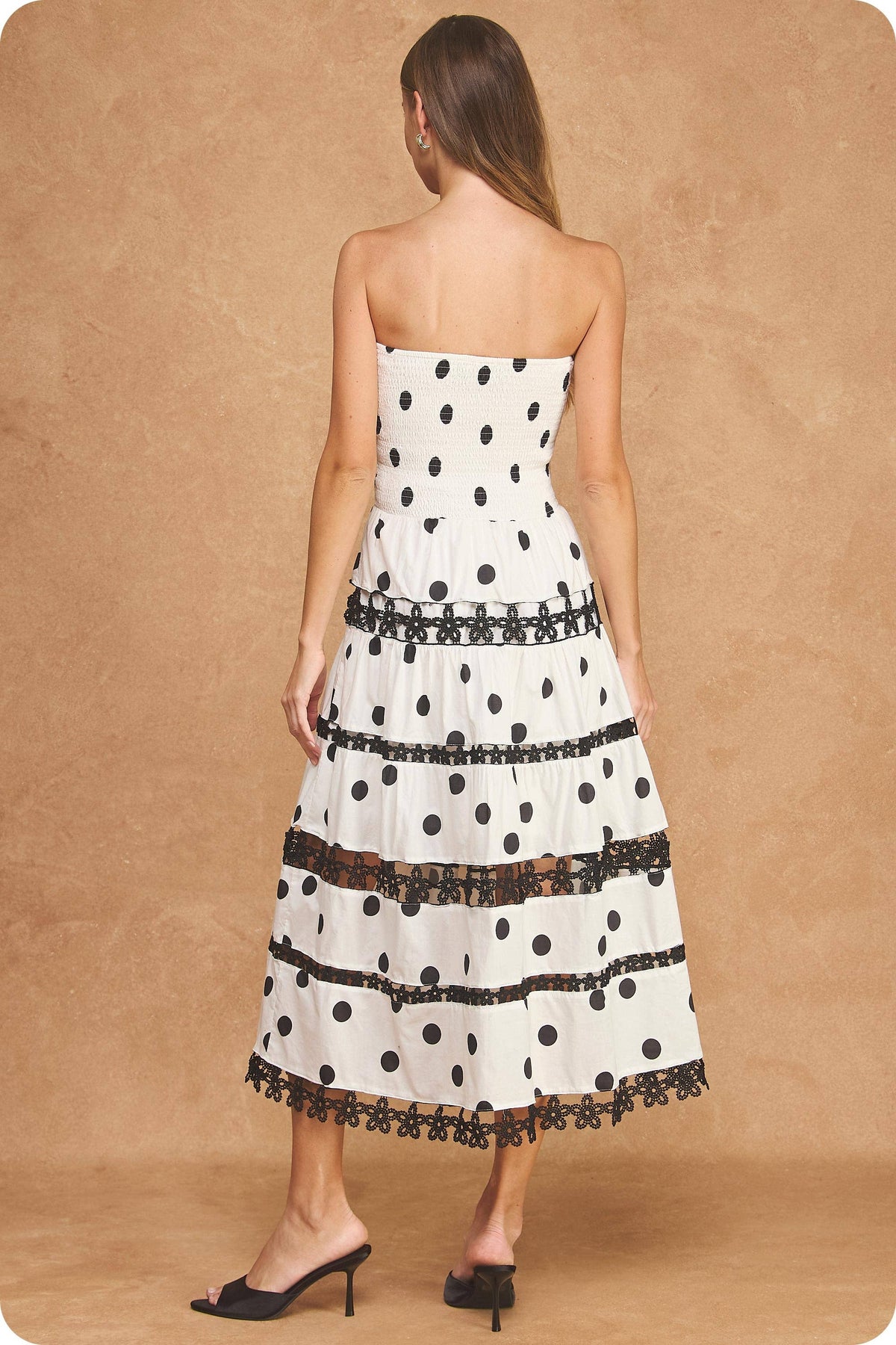 Polka Dot Lace Trim Detail Tube Long Dress