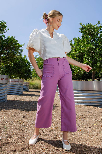 Colette Wide-Leg Scallop Pocket Pants - Reorder Friendly
