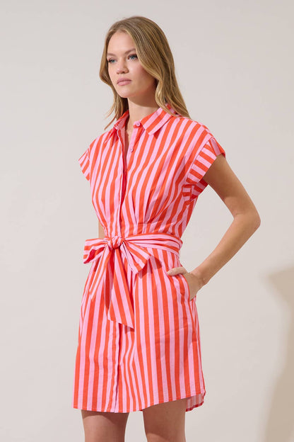 Samera Button Up Mini Dress Lasha Stripe