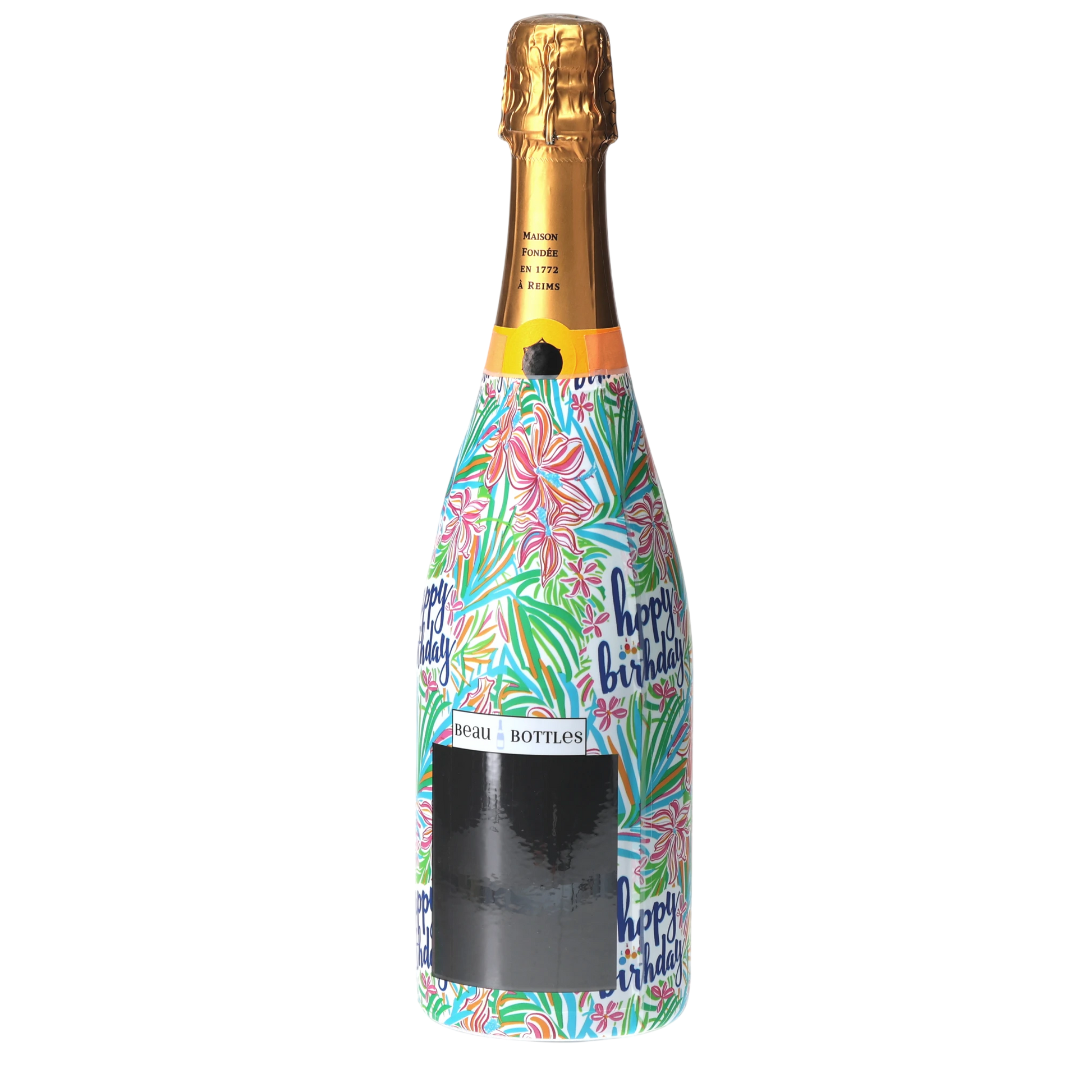 Happy Birthday Floral Champagne Bottle Wrap