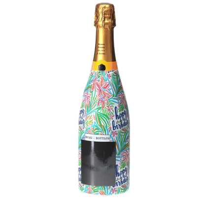 Happy Birthday Floral Champagne Bottle Wrap