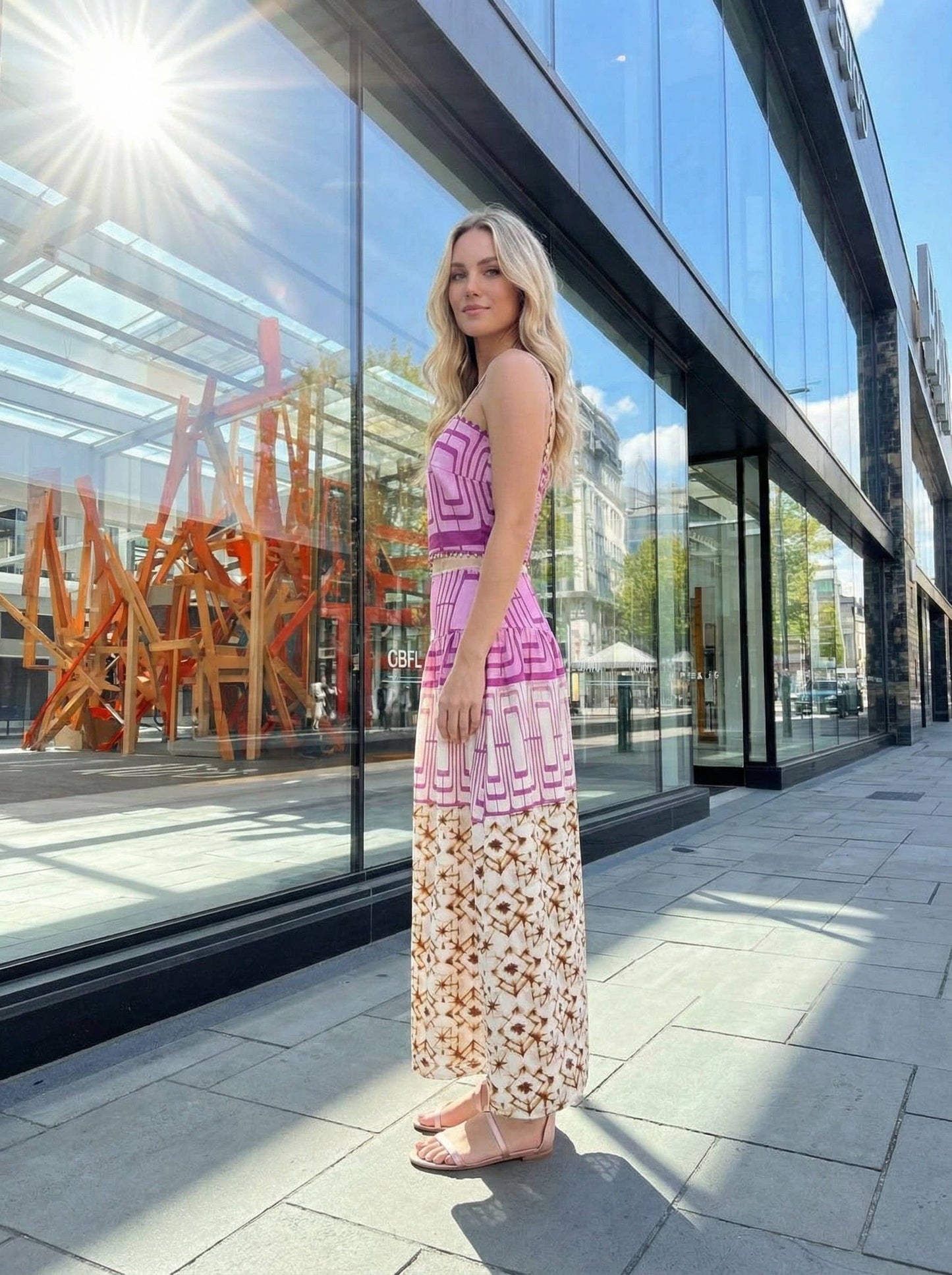 Geometric printed crop top and midi skirt set