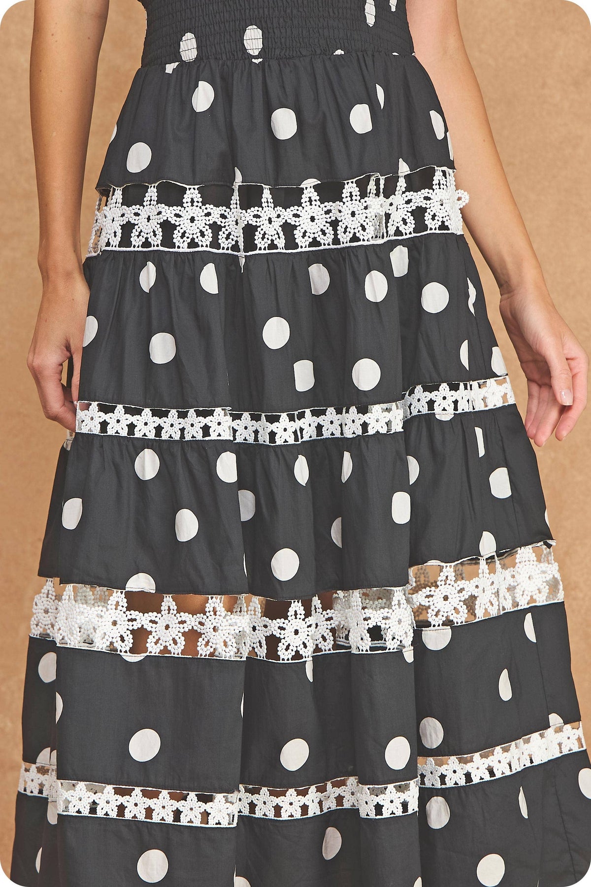 Polka Dot Lace Trim Detail Tube Long Dress