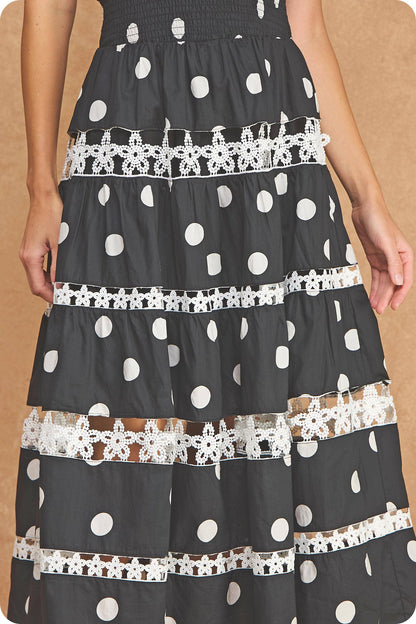 Polka Dot Lace Trim Detail Tube Long Dress