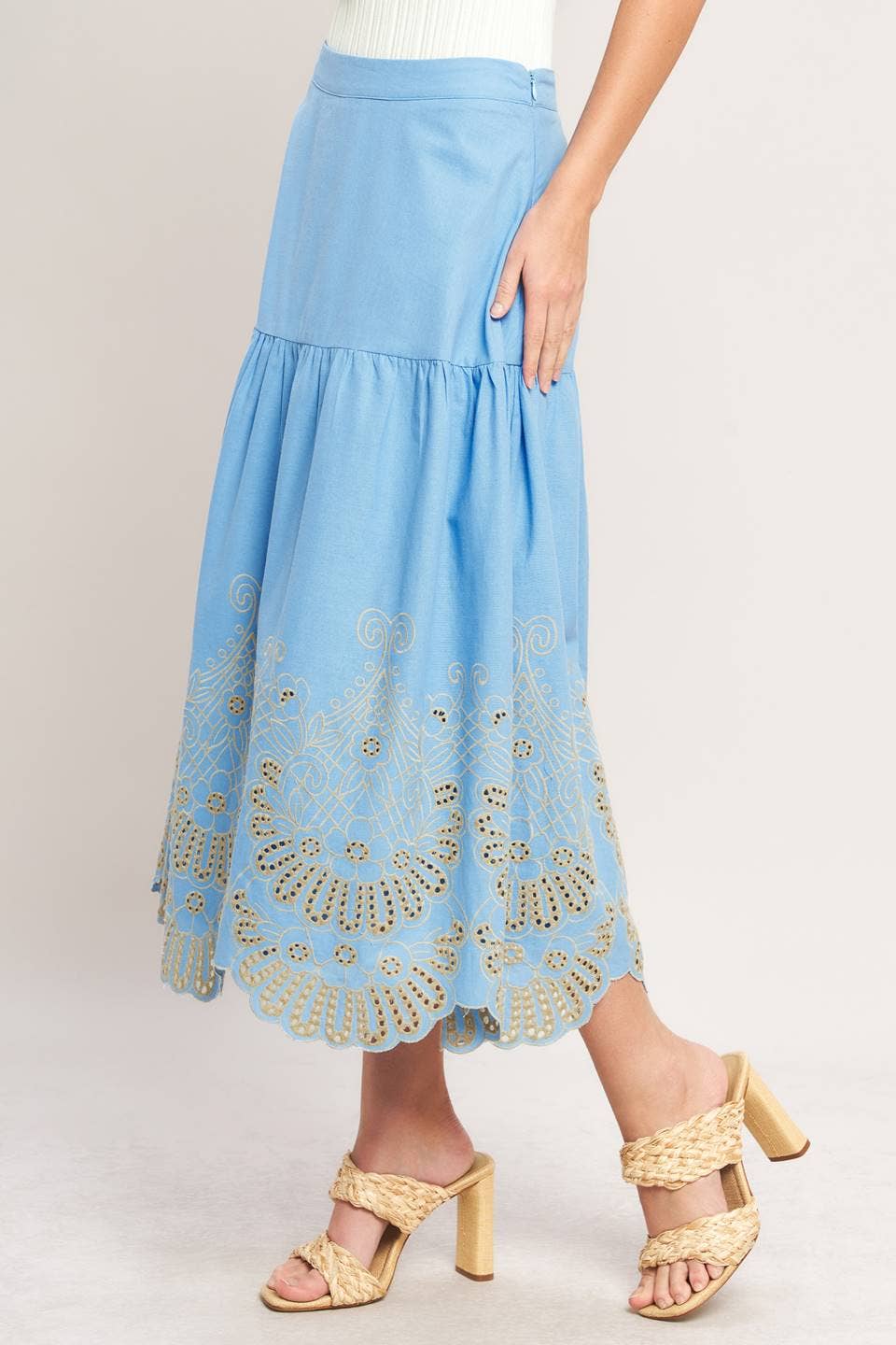 solid woven eyelet midi skirt - IK7763T
