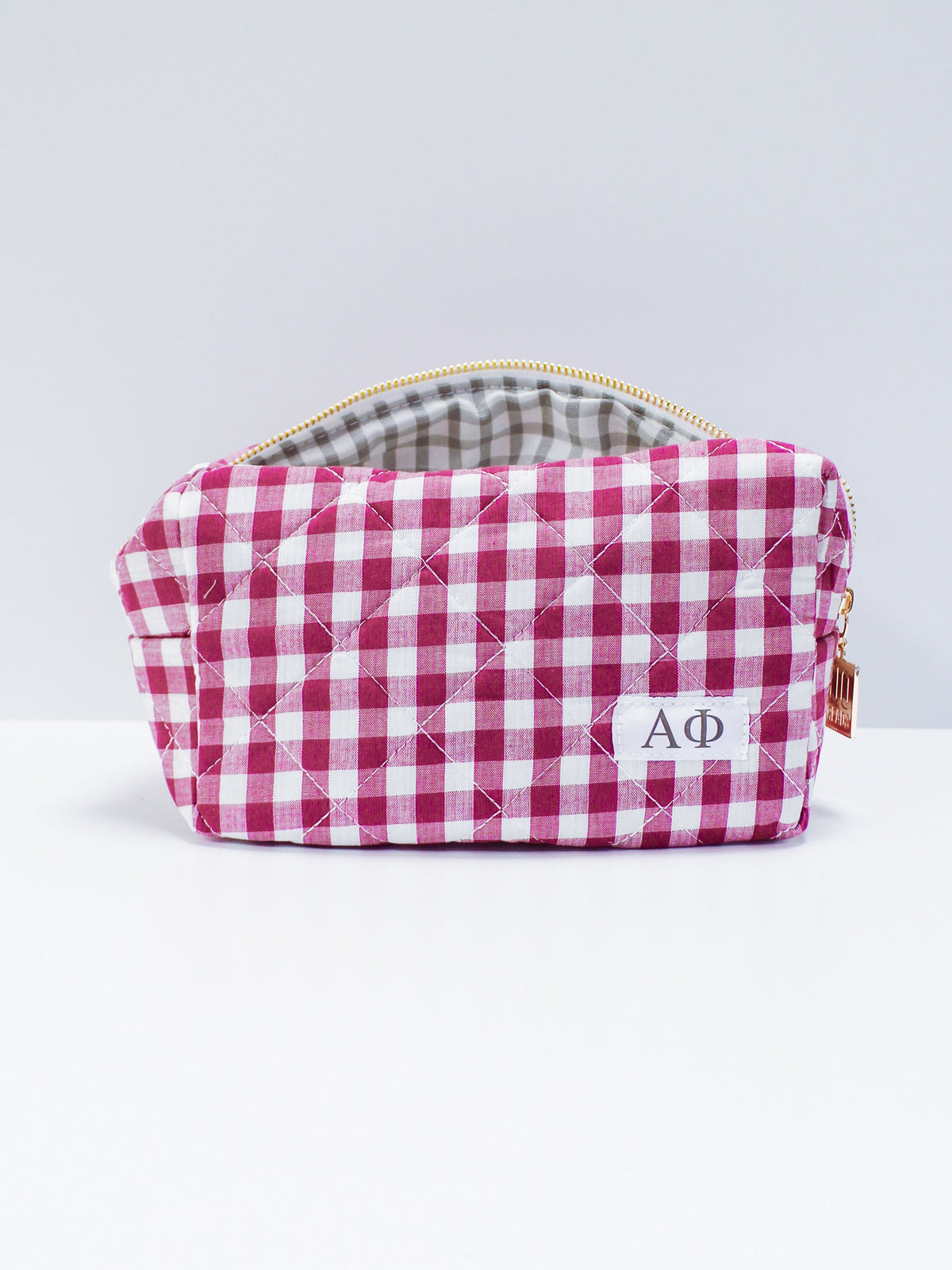 Gingham Quilted Makeup Bag
