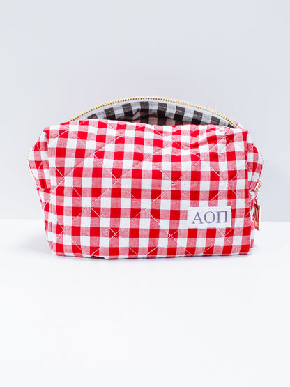 Gingham Quilted Makeup Bag
