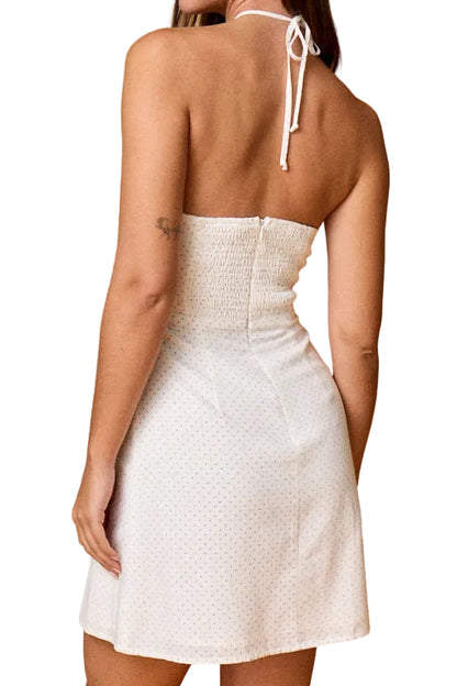 Ditsy Dot Halter Smocked Minidress