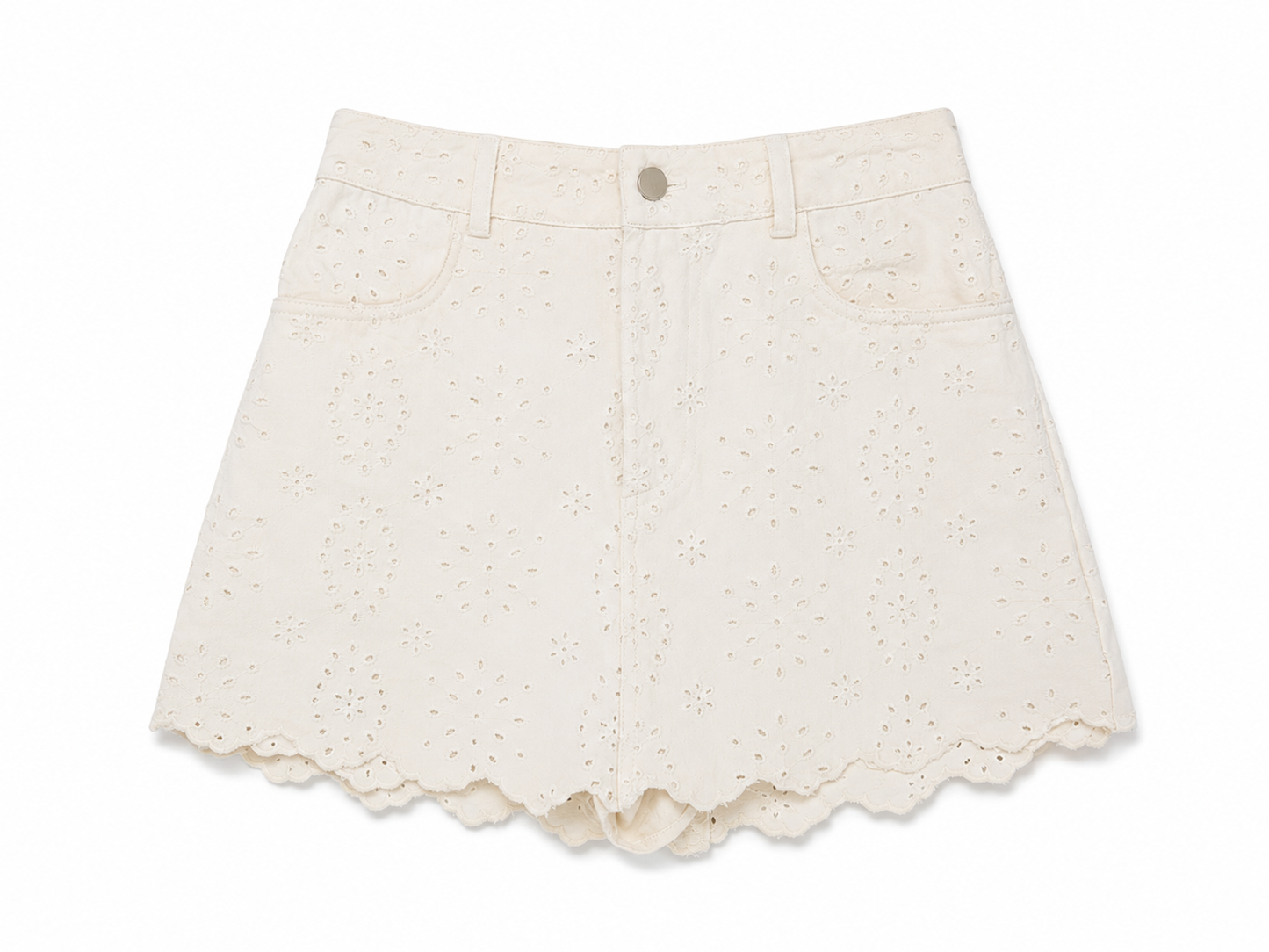 Mable White Eyelet Lace Denim Skort