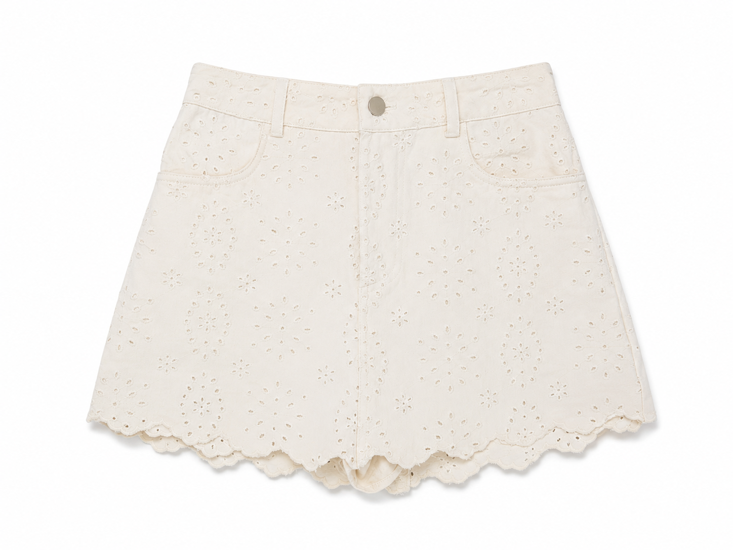 Mable White Eyelet Lace Denim Skort