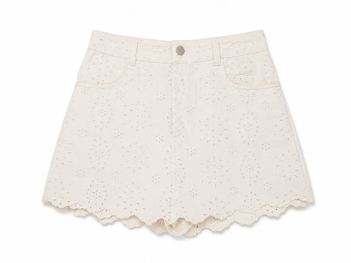 Mable White Eyelet Lace Denim Skort