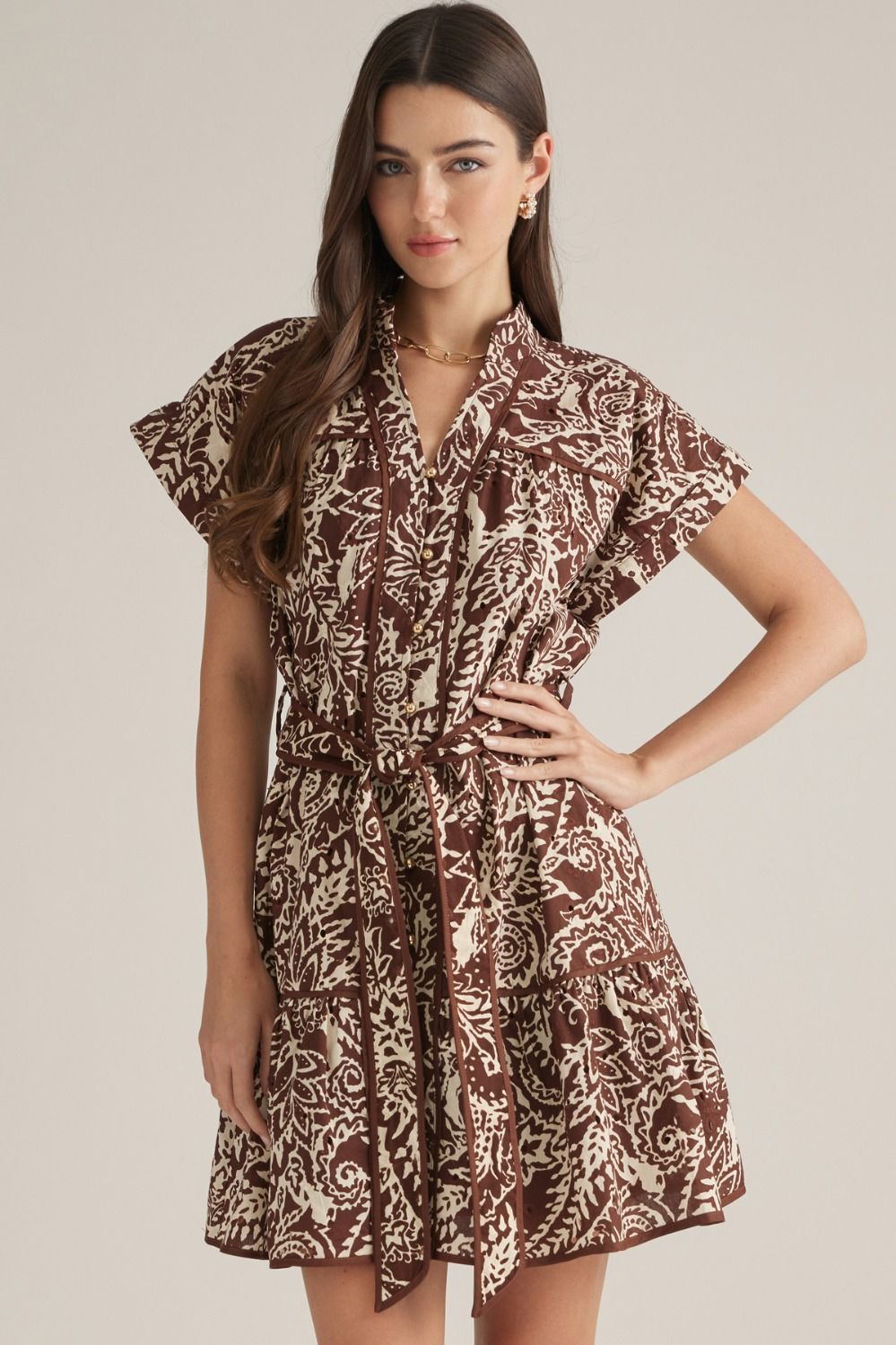 Printed Short Sleeve Button Down Dress