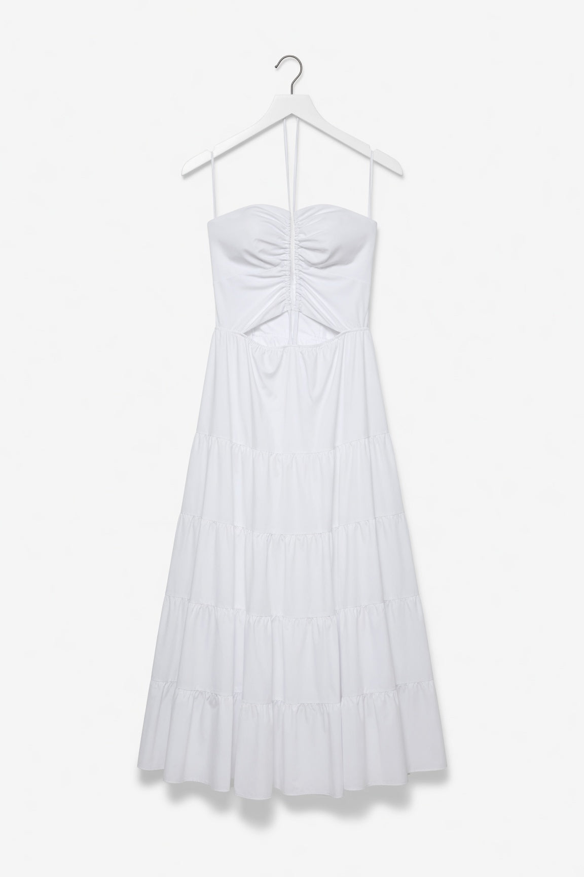 Tiered Ruched Dress Details Tie Neck Maxi Dress - White