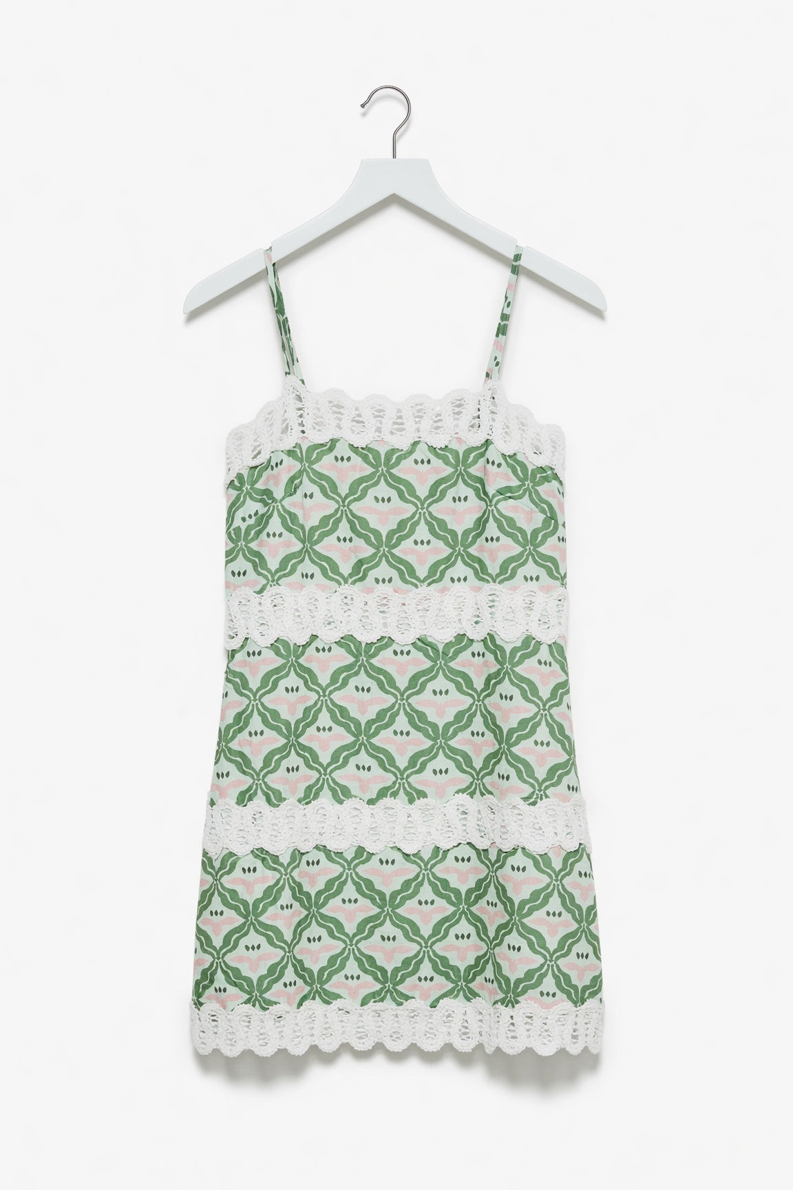 Scallop Trim Green Mini Dress