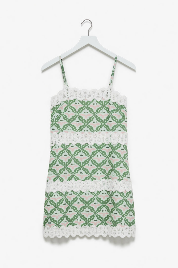 Scallop Trim Green Mini Dress